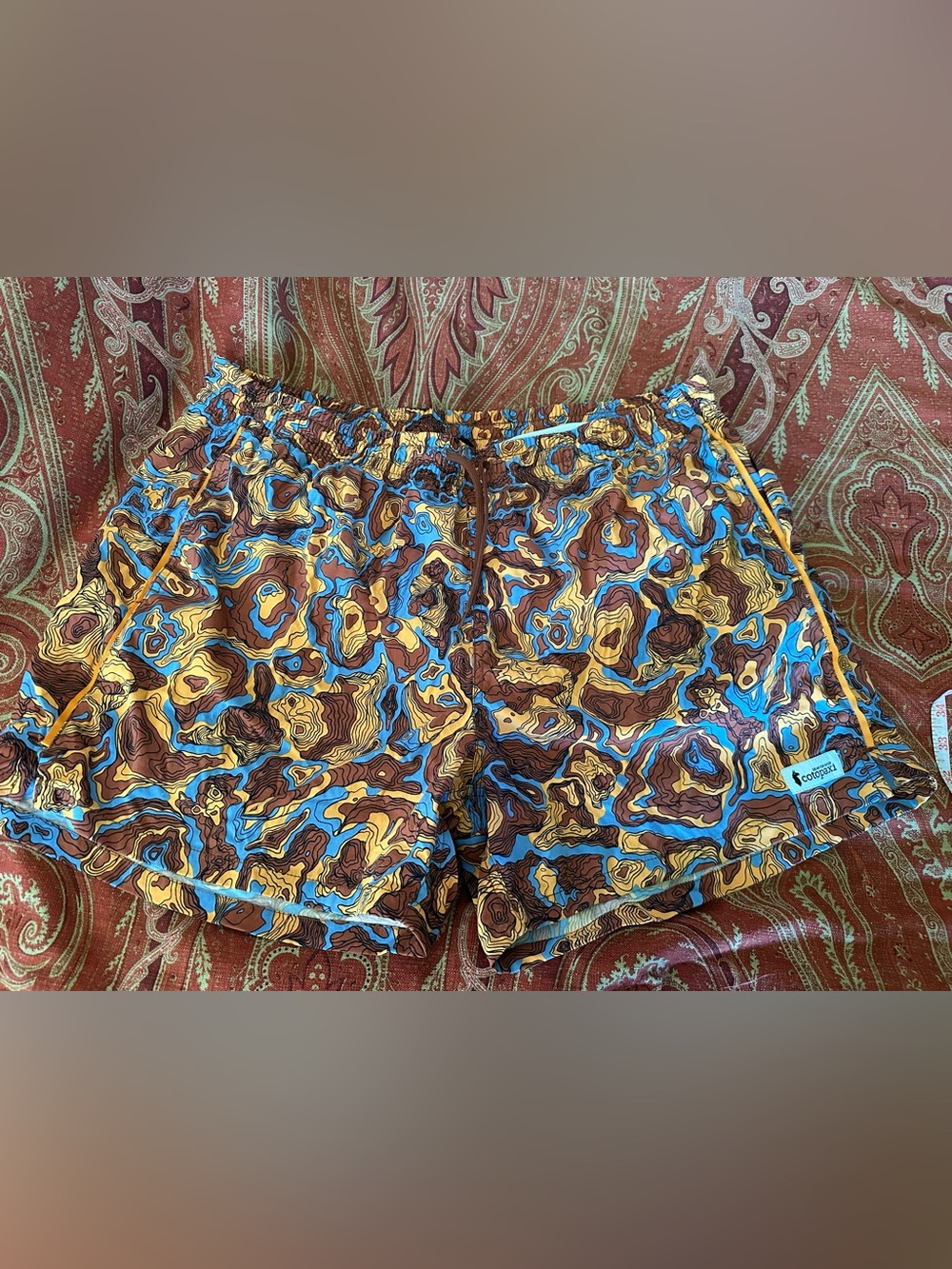 cotopaxi Multicolor Topographic Print Shorts - Blue, Brown, Yellow XL